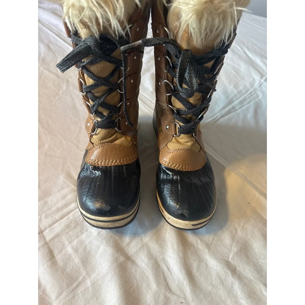 Sorel Tofino II Winter Boots Kids Size 3 Brown Black Waterproof Faux Fur Good